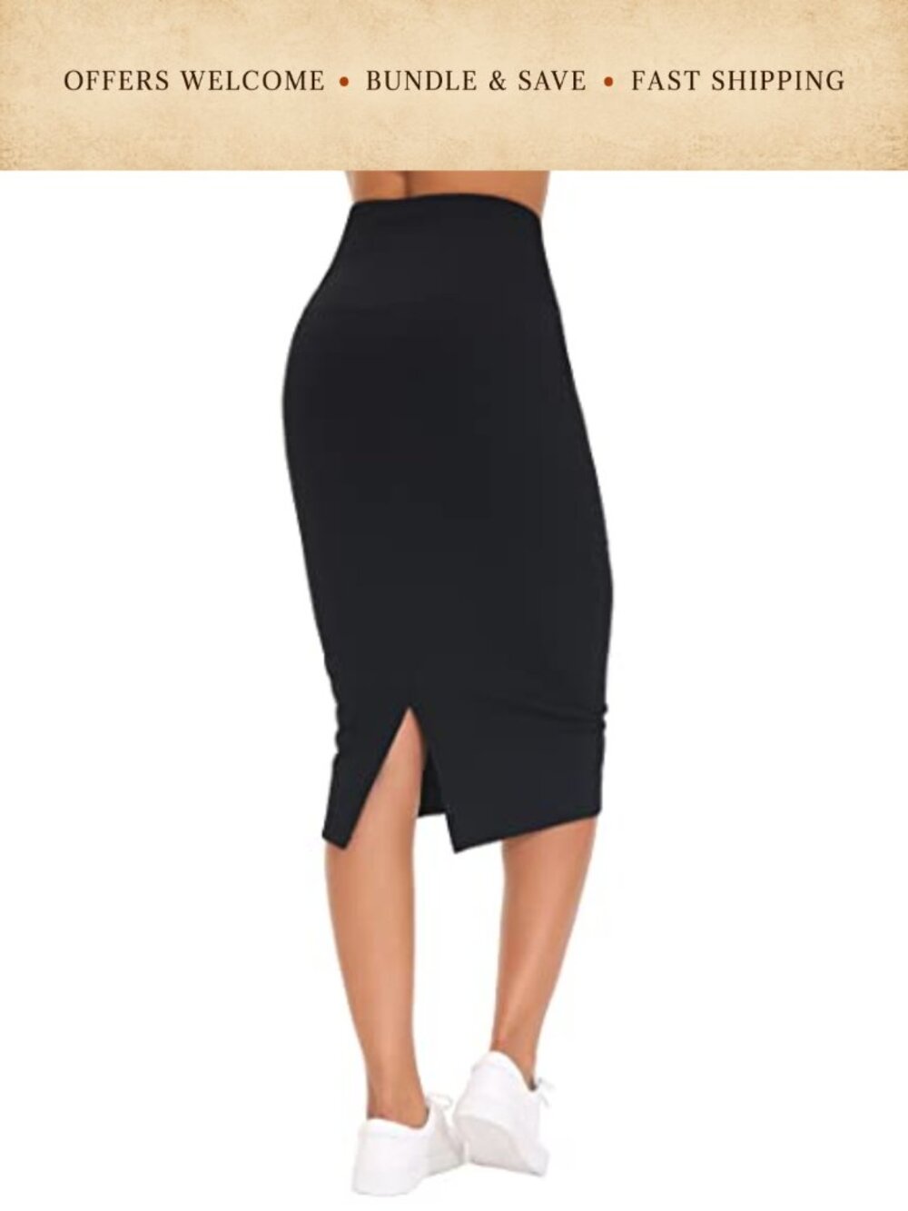 Women's High Waist Bodycon Pencil Midi Skirt Polyester Spandex Office Wear